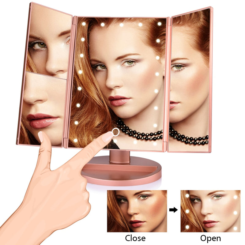 LED Touch Screen 3 Folding Makeup Mirrorr